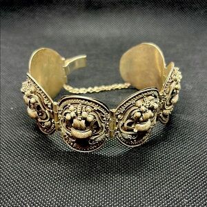 Vintage Tibetan Ritual Kalasha Bracelet with filigree all intact. Stamped .925